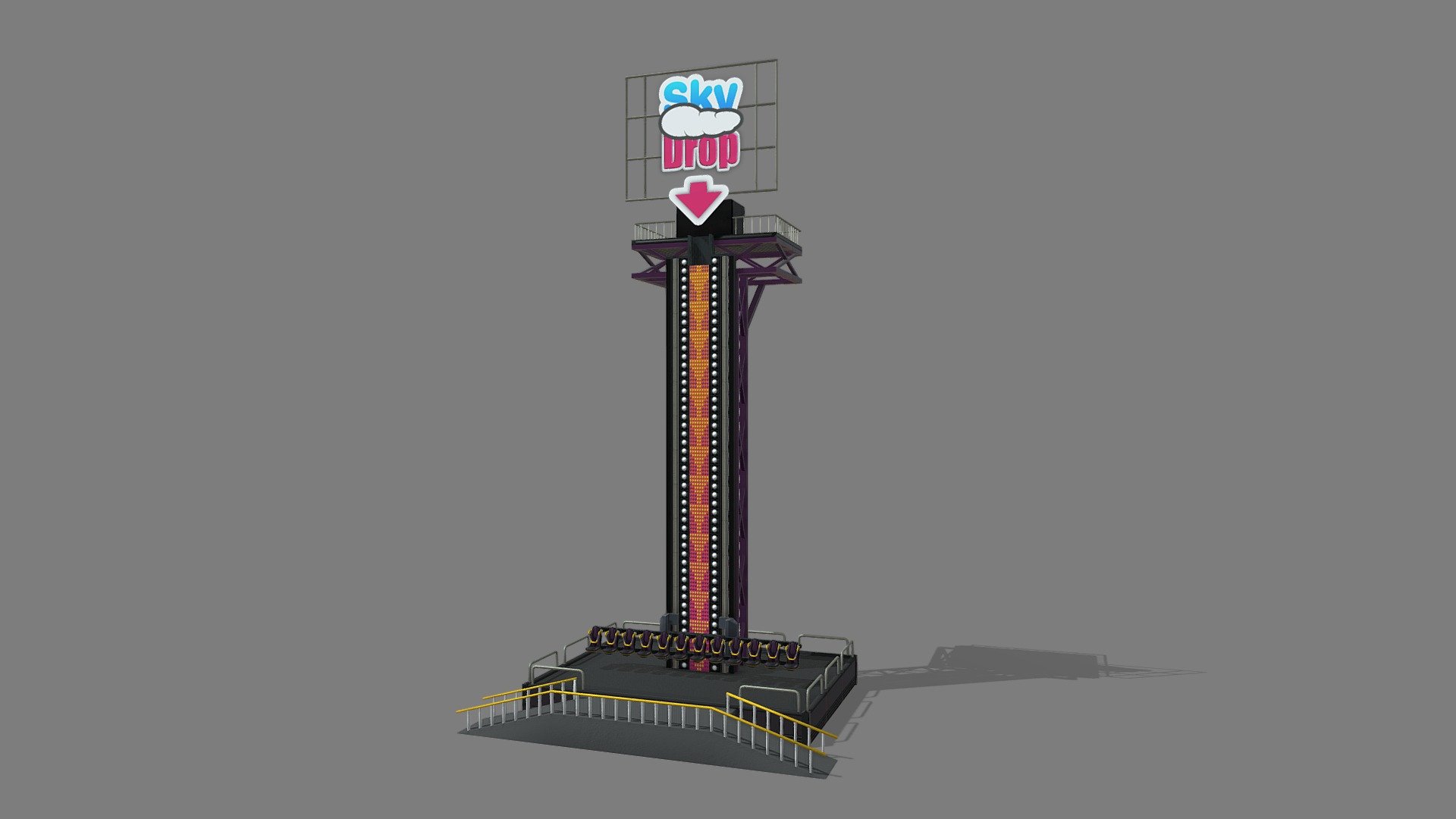 Sky drop amusement park attraction animated up and down drop. This model is part of our amusement park pack that you can fin in our profile - Animated Sky drop - Buy Royalty Free 3D model by assetfactory 3d model
