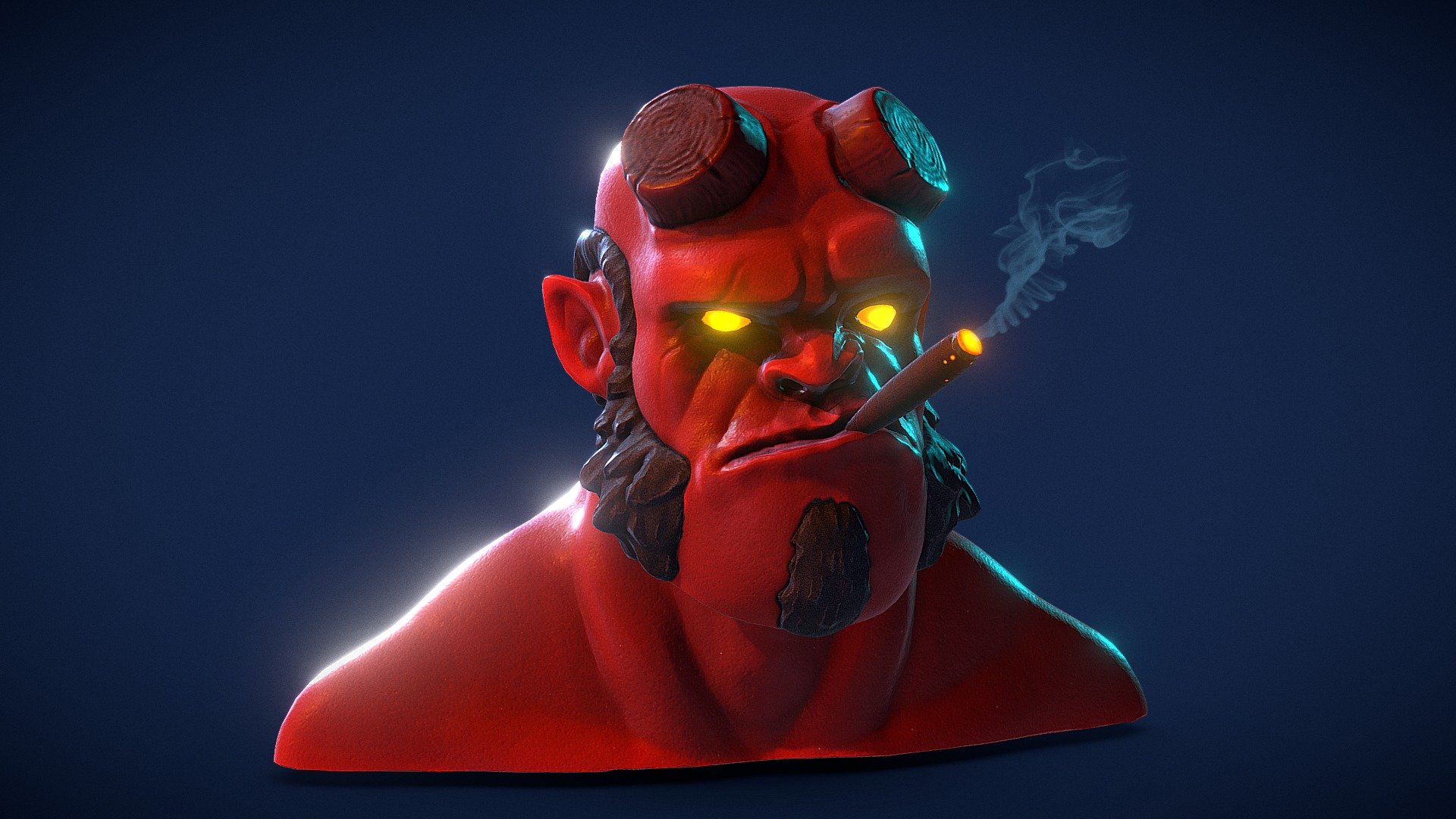 My third project for art class at school. Sculpted/Retopologized in ZBrush and textured in Substance Painter - Hellboy Bust - Buy Royalty Free 3D model by jinxb0t (@jinxTV) 3d model
