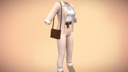 Female Stylish Retro Blazer Outfit cute, high, front, fashion, retro, girls, jacket, open, semi, clothes, bag, pants, with, stylish, pink, summer, realistic, real, sweet, sleeves, casual, belt, womens, beige, shoulder, outfit, peach, wear, formal, blazer, rolled, waist, ensemble, fashionable, pbr, low, poly, female