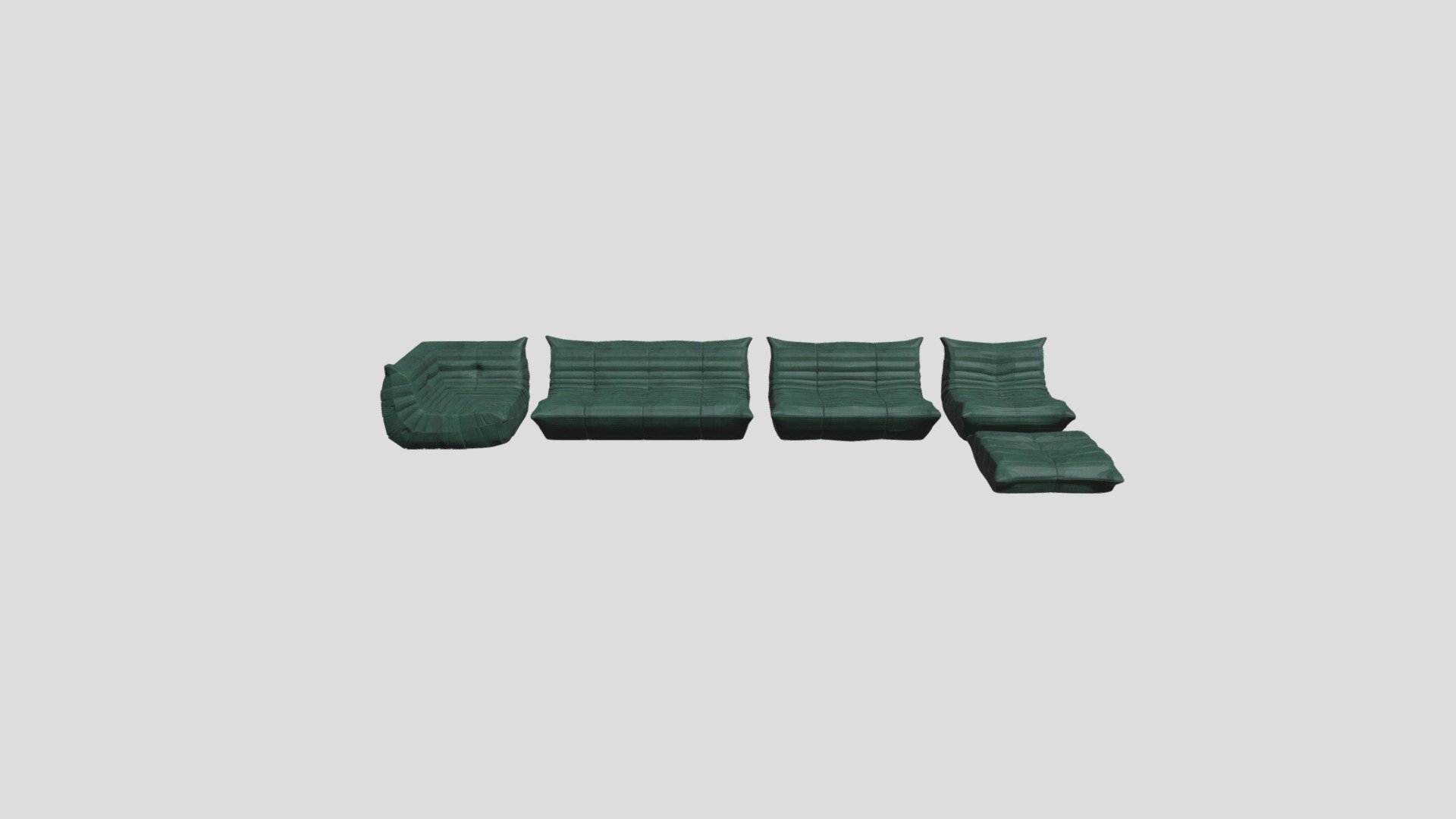 A collection of all-foam cushion seating with no hard points. Its characteristic design will fit into both traditional and contemporary furnishing styles.

This Set contains the models:





Fireside chair




Small Settee




Large Settee




Corner Seat




Footstool



HIGHLY DETAILED!

Design by Michel Ducaroy - Ligne Roset Togo Sofa Collection - Buy Royalty Free 3D model by treehouse_3d 3d model