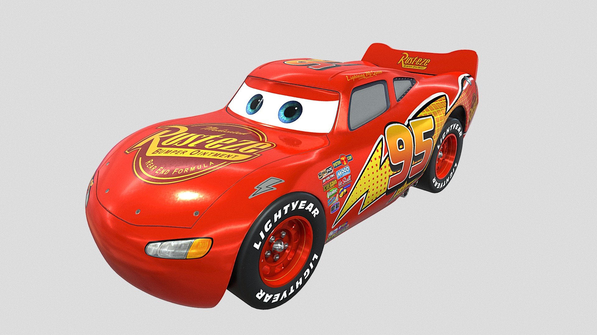 Hello! I'm presenting you a Pixar's Lightning McQueen! It is a low-poly model with no n-gon geometry. Model consists of 3 materials for better quality. Each material has it's own 4K texture set. High quality exclusive decals, hand painted textures. Proper proportions and authentical decals placement. 
If You have any questions left, feel free to leave a comment 3d model