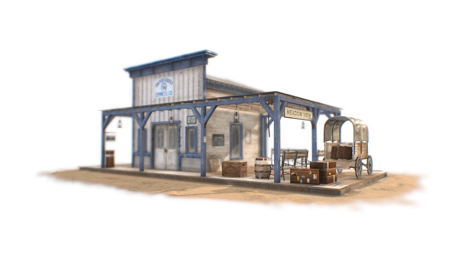 Wild West Train Station 3D Model - Wild West Train Station - Buy Royalty Free 3D model by Omni Studio 3D (@omny3d) 3d model