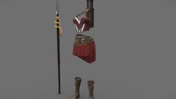 Female Ancient Warrior Full Outfit And Weapons mini, suit, greek, armour, ancient, red, full, spear, warrior, , flat, top, skirt, spartan, dress, shoes, boots, combat, roman, uniform, woman, amazon, costume, outfit, arrows, wear, quiver, maroon, character, pbr, low, poly, female, fantasy