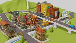 City block mini, assets, prop, cityscene, lego, low_poly, low-poly, lowpoly, car, city, building, simple