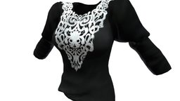 Female Leg Of Mutton Sleeves Top in, white, standing, top, leg, clothes, big, pink, realistic, real, sleeves, lace, massive, wear, shoulders, blouse, pbr, low, poly, female, black, of, mutton, tucked
