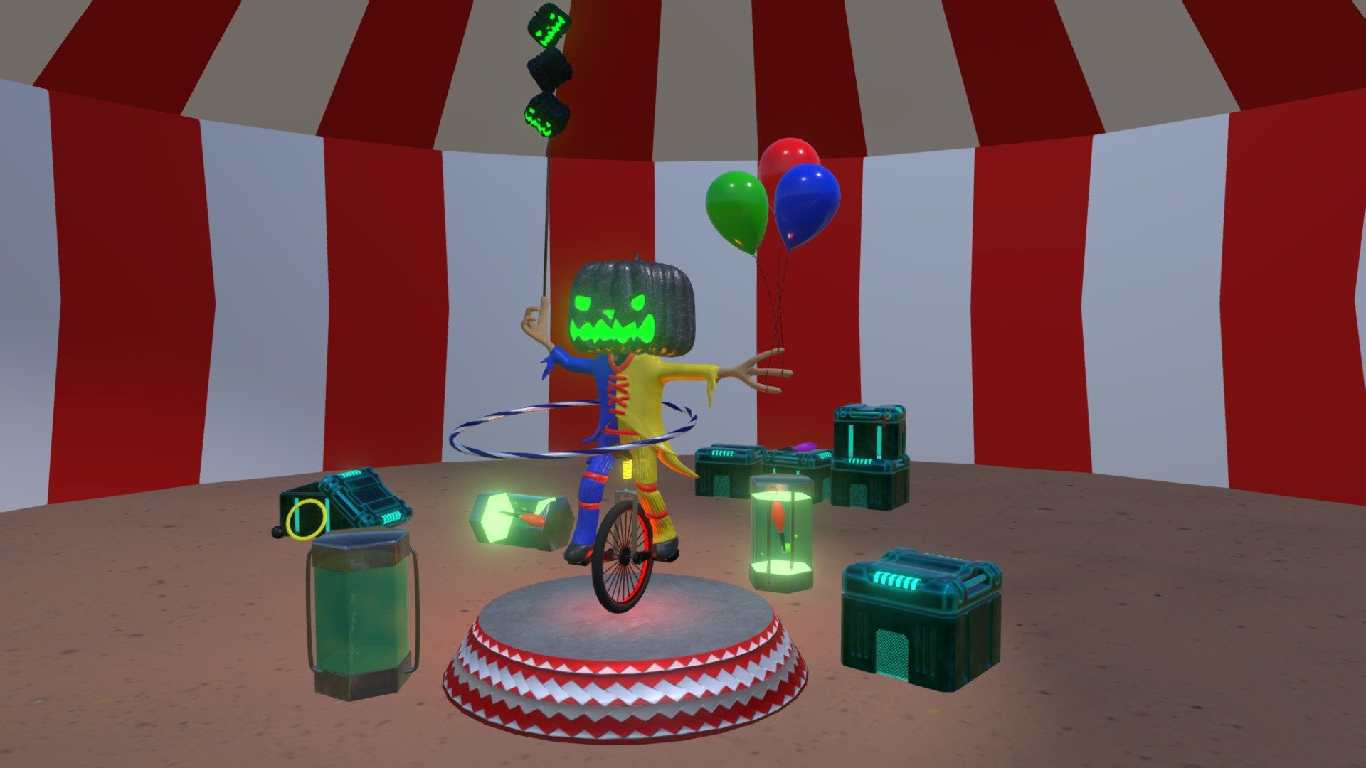 A sci-fi circus scene.
I don't know why the opacity doesn't work well, but you can imagine it.

Hope you like it 3d model