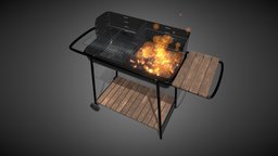 Barbecue fire animated particles, bbq, baked, holiday, grill, fire, cooking, coal, meet, substancepainter, asset, blender, lowpoly, wood, animated
