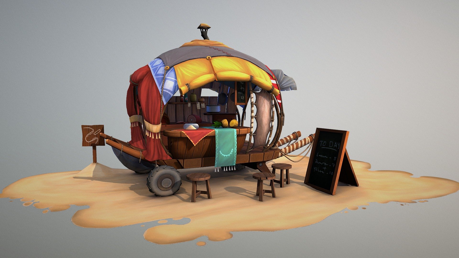 Original concept:
https://www.artstation.com/artwork/KE48W - Snack wagon - 3D model by Marina_Ukhnalyova 3d model