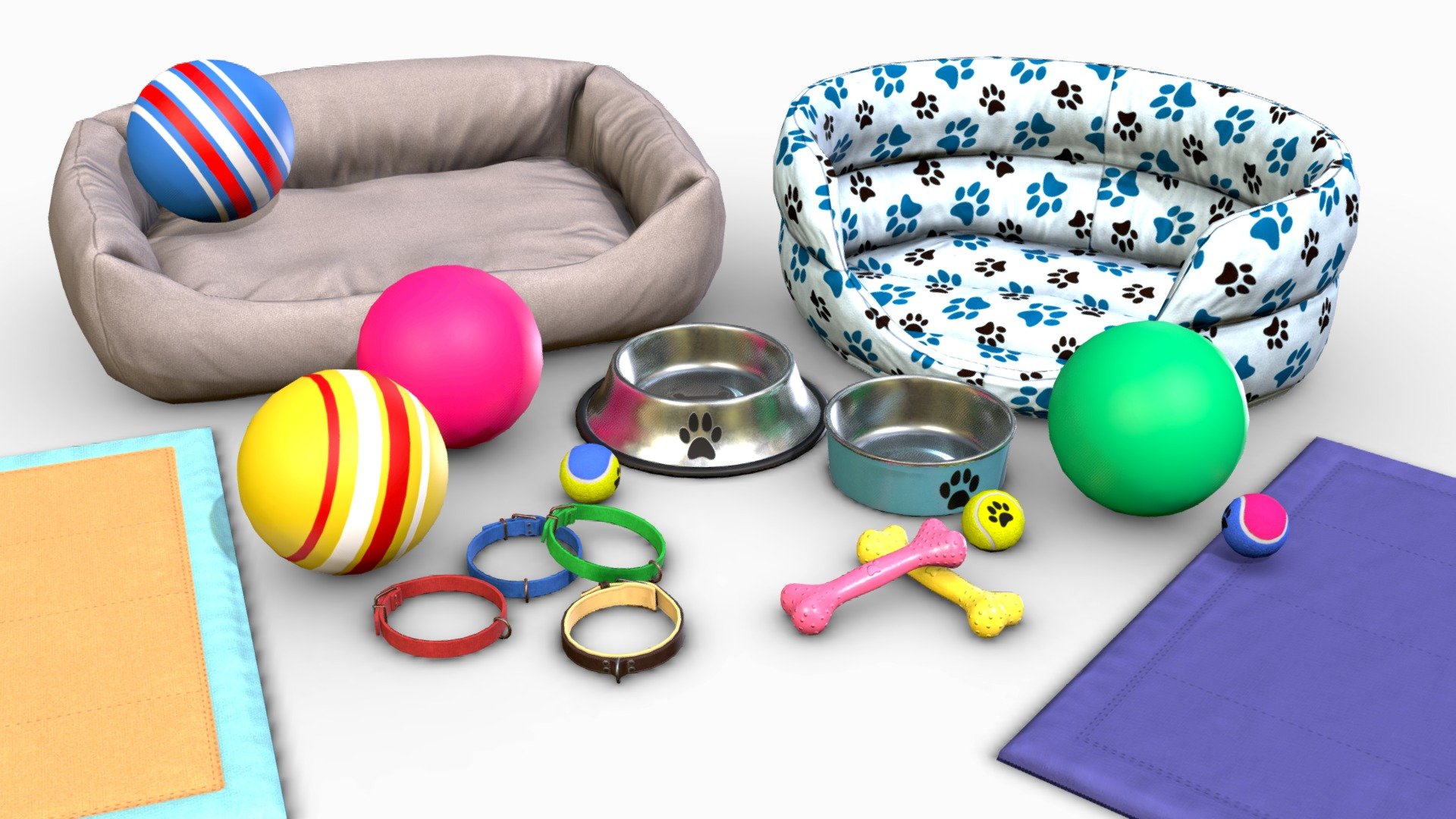 This asset contains puppy accessories. All models are low poly. The source files are in attachments 3d model