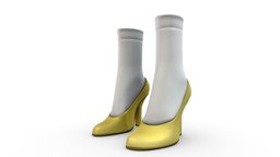 Female Retro High Heel Shoes With Ankle Socks white, high, heel, fashion, retro, girls, with, mid, summer, shoes, ankle, yellow, heels, womens, socks, pbr, low, poly, female