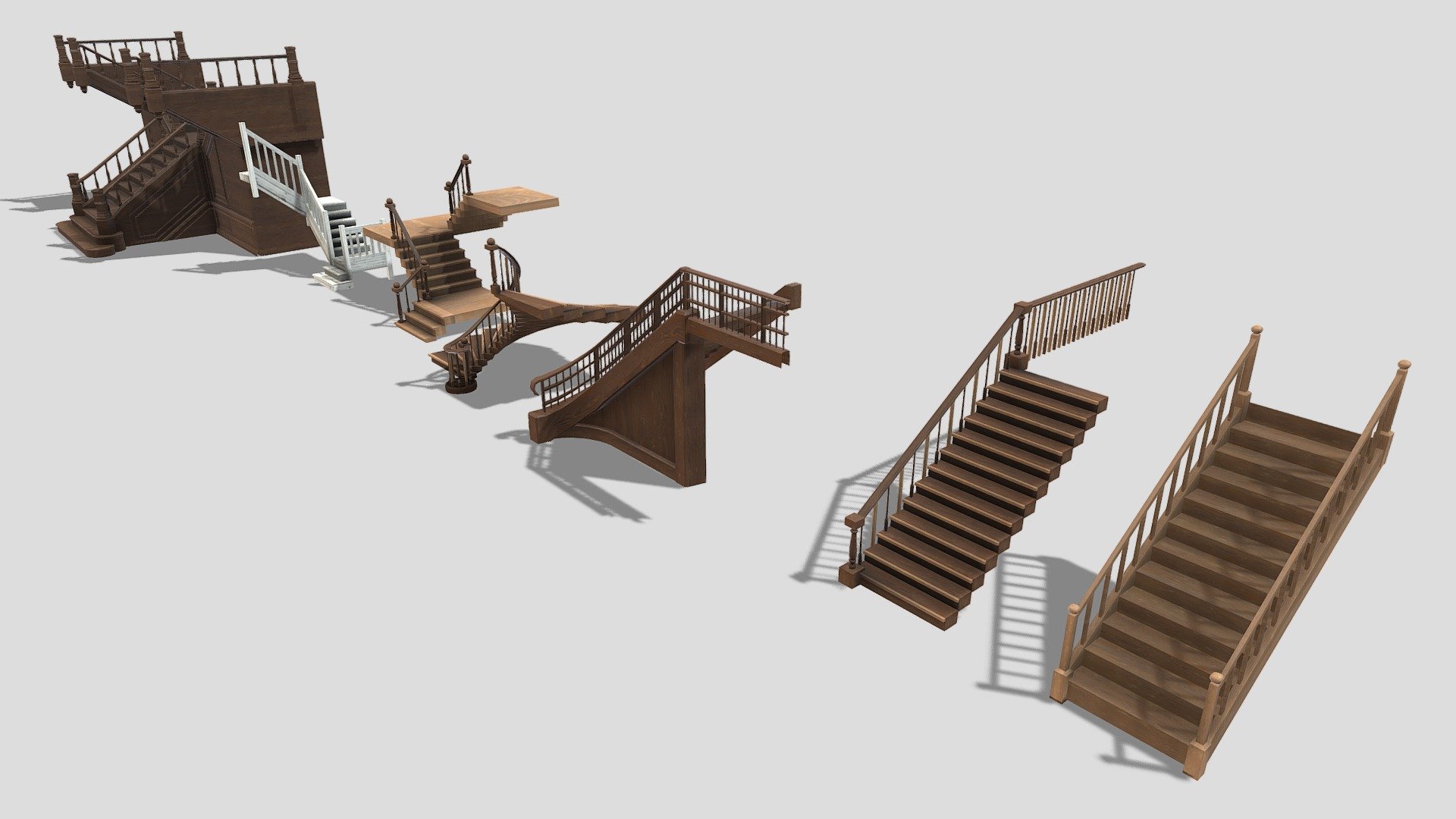 Collection of some sets of wooden staircases created with Maya - Stairs - Buy Royalty Free 3D model by studio lab (@leonlabyk) 3d model