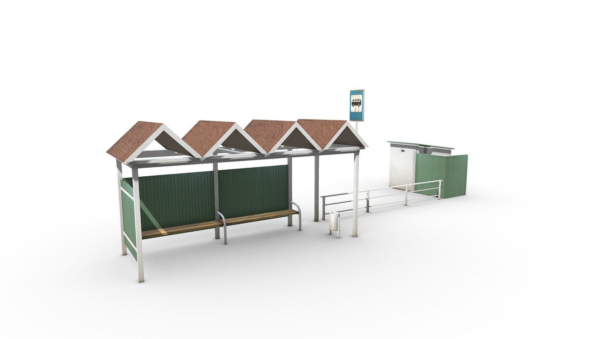 Russian roadside bus stop with toilet Low poly 3D model of the Russian environment from Loginovsky Denis (denlog). This and my other models were created in 3ds max version 2017. Textures included are also created from mi own photos and free images from the Internet. My group is in Contact https://vk.com/club159607022 - Roadside bus stop with toilet - 3D model by Denis Loginovskiy (@denlog2) 3d model