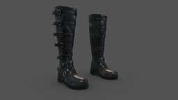 Mens Strider Boots leather, warrior, flat, fashion, medieval, clothes, shoes, straps, boots, rider, mens, riding, wear, aragorn, pbr, low, poly, fantasy, male, black