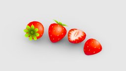 Cartoon strawberry and slice food, fruit, orange, garden, orchard, beverage, farm, sweet, strawberry, acid, ripe, lowpolymodel, planting, sour, handpainted