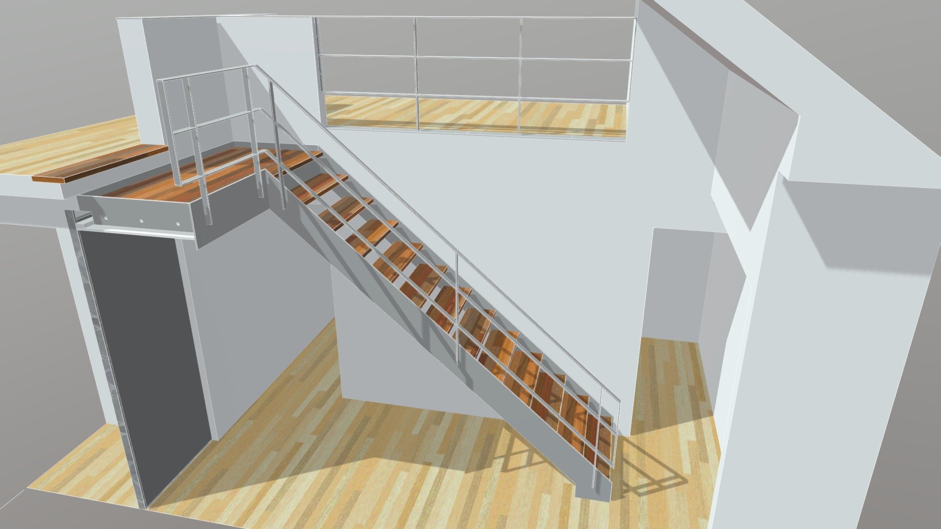 Escalier acier - bois. Limons droits + palier. Moderne. Simple. Intemporel 3d model