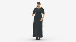 Woman In Green Black Dress 0744 green, style, people, clothes, dress, miniatures, realistic, woman, character, 3dprint, girl, model, black