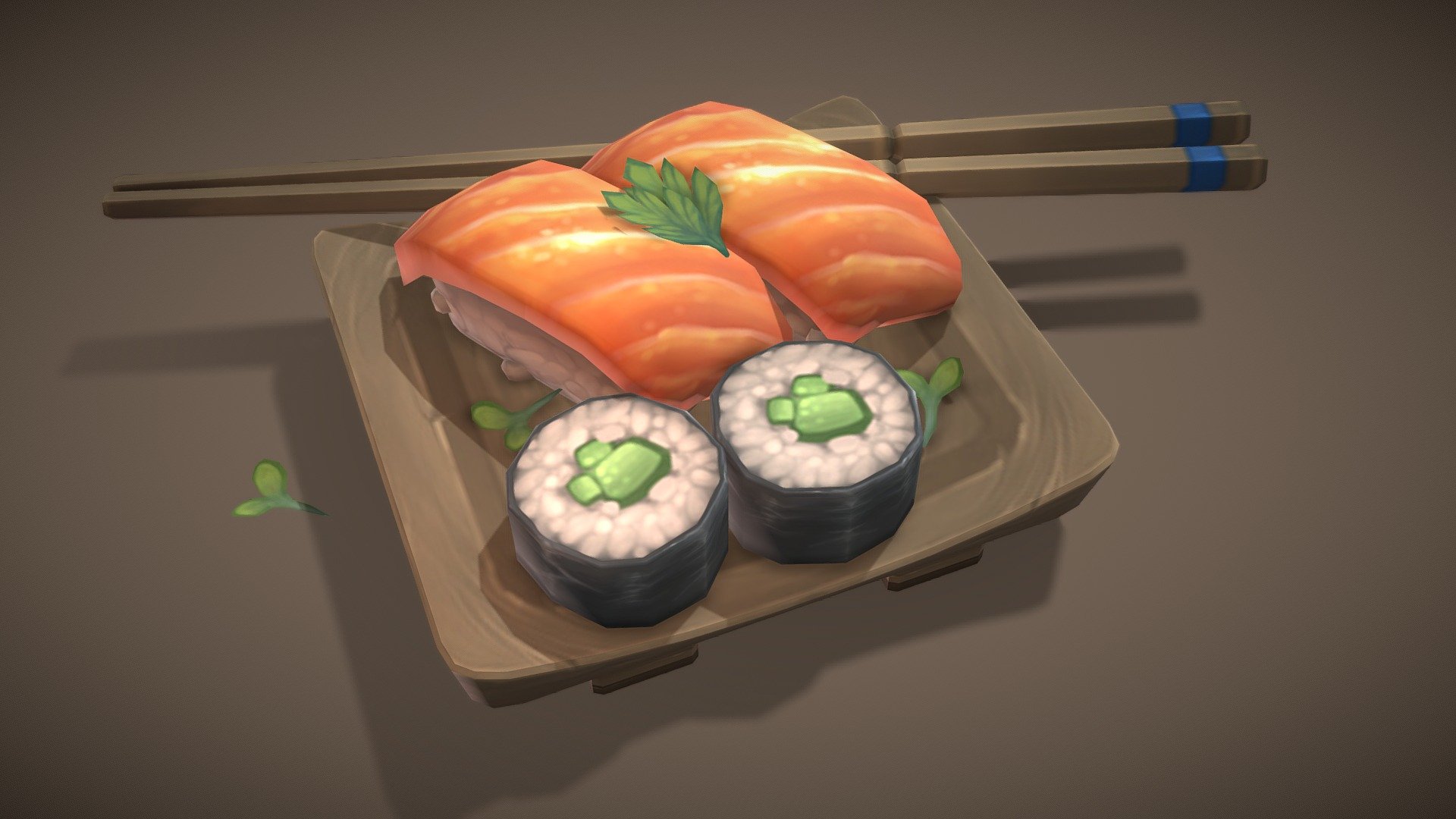This is a sample of a bigger package, feel free to download and have fun. Also, please take a look at the full package with 50 unique sushis. This asset is fully handpainted with only one diffuse texture.

Take a look at the full package here - Japanese food pack sushi - FREE - Download Free 3D model by Brushzim 3d model