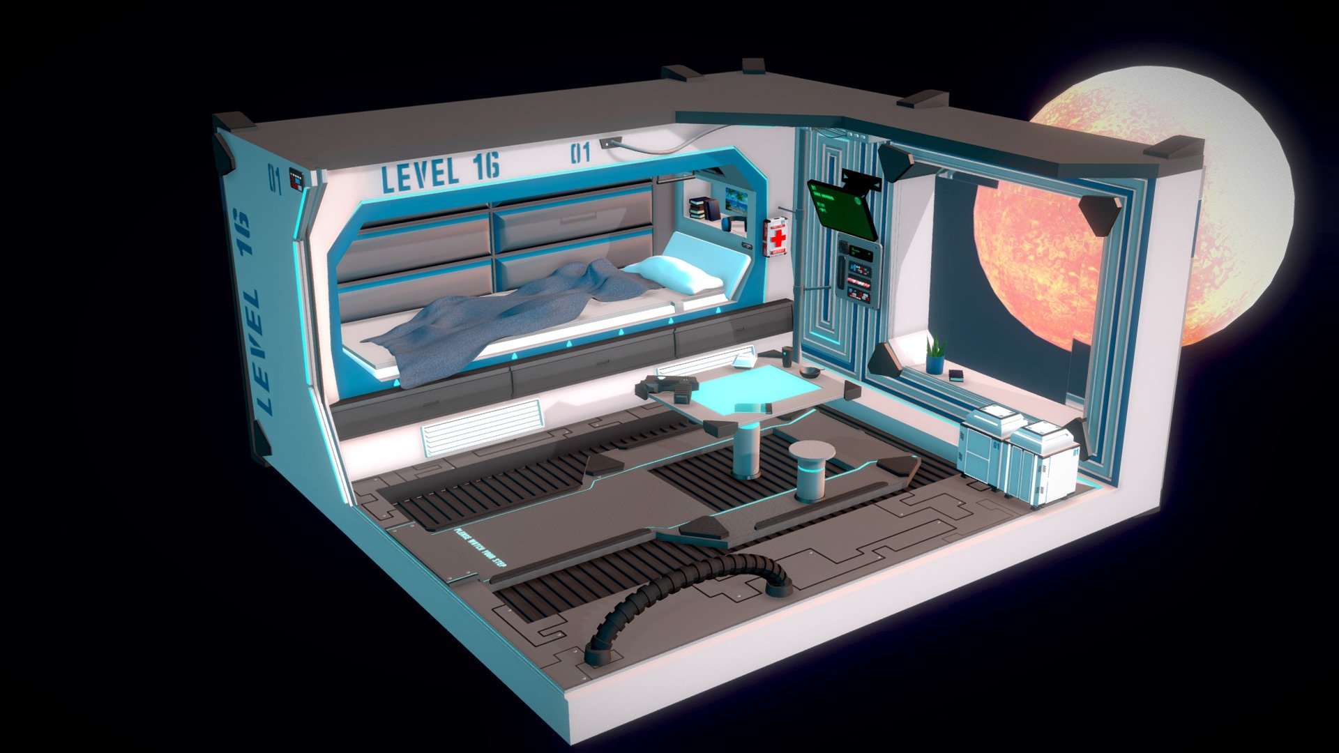 ● Science fiction space station

● Inspired by 80s SCI FI movies

● Isometric сaptain's  spaceship bedroom    

● Made in Blender

● Highly Detailed
● Textures formats: PNG (2K) - SCi Fi isometric bedroom on space station - Buy Royalty Free 3D model by Nataliia_Ch 3d model