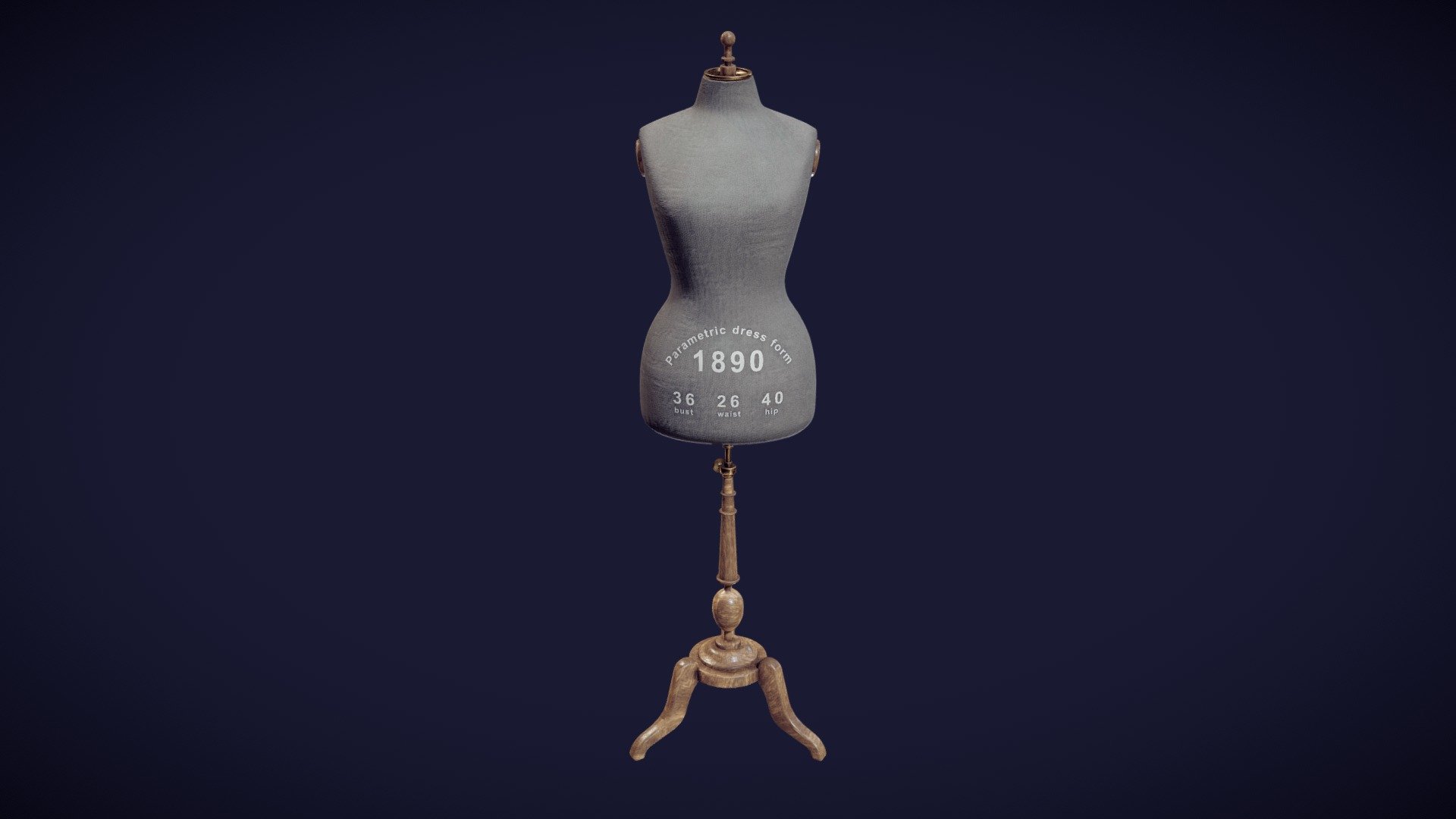 The 3D model presents a historical mannequin (a dress form) dating to 1890. The virtual mannequin was generated automatically by using a new method of parametric modelling (for further details see https://doi.org/10.1108/IJCST-06-2019-0093). The values of body measurements were taken from a sizing table published in “The Cutters Practical Guide to the Cutting of Ladies’ Garments” (V.D.F. Vincent, 1890). The measurements of the mannequin are: bust – 36 inches; waist – 26 inches; hip – 40 inches. The authors of the 3D model are

Aleksei Moskvin https://independent.academia.edu/AlekseiMoskvin

Mariia Moskvina https://independent.academia.edu/MariiaMoskvina

(Saint Petersburg State University of Industrial Technologies and Design)

DOI: http://dx.doi.org/10.13140/RG.2.2.10810.93121
https://www.researchgate.net/publication/357168647_1890_dress_form_size_36

The authors thank scientists from Ivanovo State Polytechnic University for providing information on historical mannequins 3d model