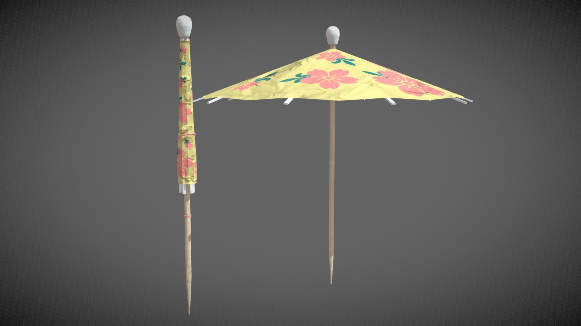 HQ - Cocktail Umbrella Garnish. Mostly quaded and UVed 3d model