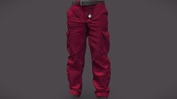 Female Red Baggy Cargo Pants red, style, fashion, urban, girls, clothes, pants, with, realistic, cargo, real, casual, belt, womens, chains, rapper, wear, hiphop, baggy, cool, pbr, low, poly, female, street