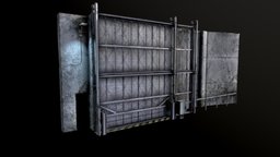 Security Gate gate, abandoned, post-apocalyptic, damaged, old, gateway, gameart, scifi, gameasset, wall