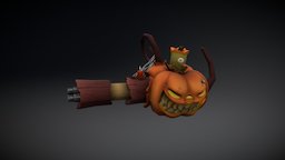 gatling halloween candy, weapon, cartoon, weapons, art, texture, wood, pumpkin, concept