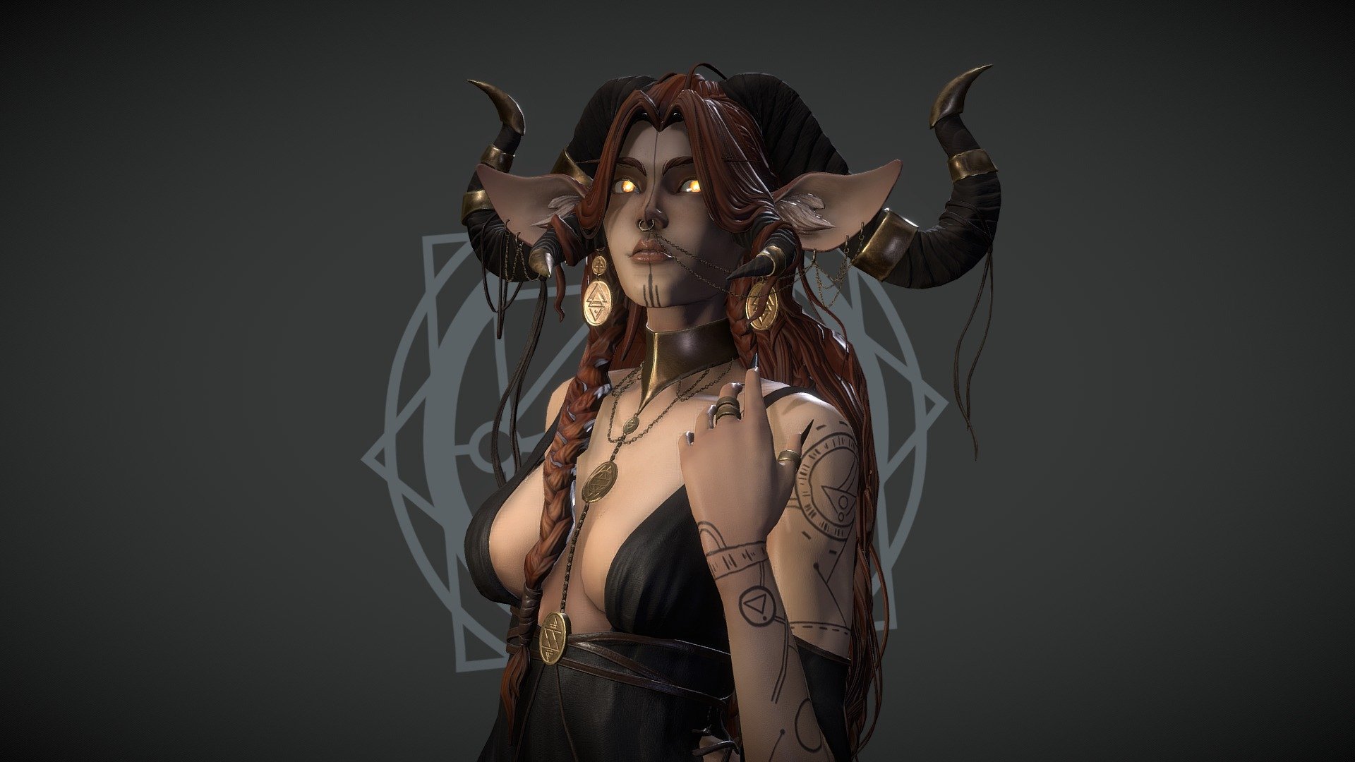 This is my 3D interpretation of the beautiful character concept done by Isabell Bartnicki
https://www.artstation.com/artwork/48Woxk - Ceridwen - Faun Sourceress - 3D model by Sina Ladage (@SinaLadage) 3d model
