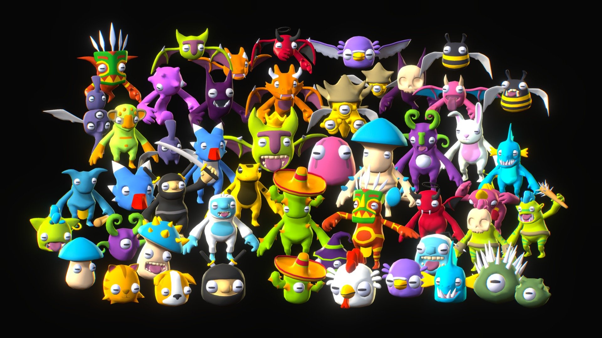 50 Monsters with attack, death, running, walking, and many more animations.
In .Blend, .FBX, .OBJ and glTF formats!


Free to use in any project, even commercially! (CC0)

Download for free on my website:
https://quaternius.com - Ultimate Monsters Pack - Download Free 3D model by quaternius 3d model