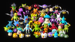 Ultimate Monsters Pack fish, bunny, cute, mushroom, bird, pokemon, tribal, monsters, demon, bat, cactus, ninja, panda, bee, chicken, yeti, enemy, alien, slime, enemies, skull, free, animated, dragon, ghost, quaternius