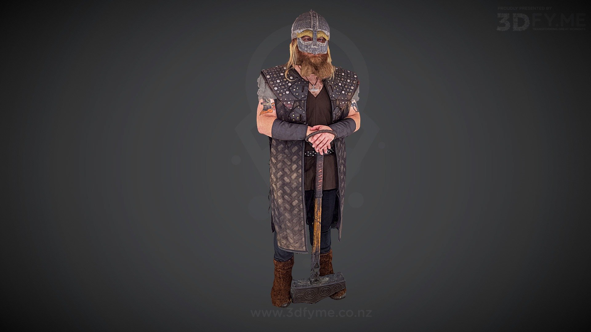 Photogrammetry scan, 140 pics (8 MP), decimated, texture re-projected (raw diffuse map, 8k) - Viking Cosplay / Underground Arts Tattoo Studio - 3D model by 3Dfy.me New Zealand (@smacher2016) 3d model