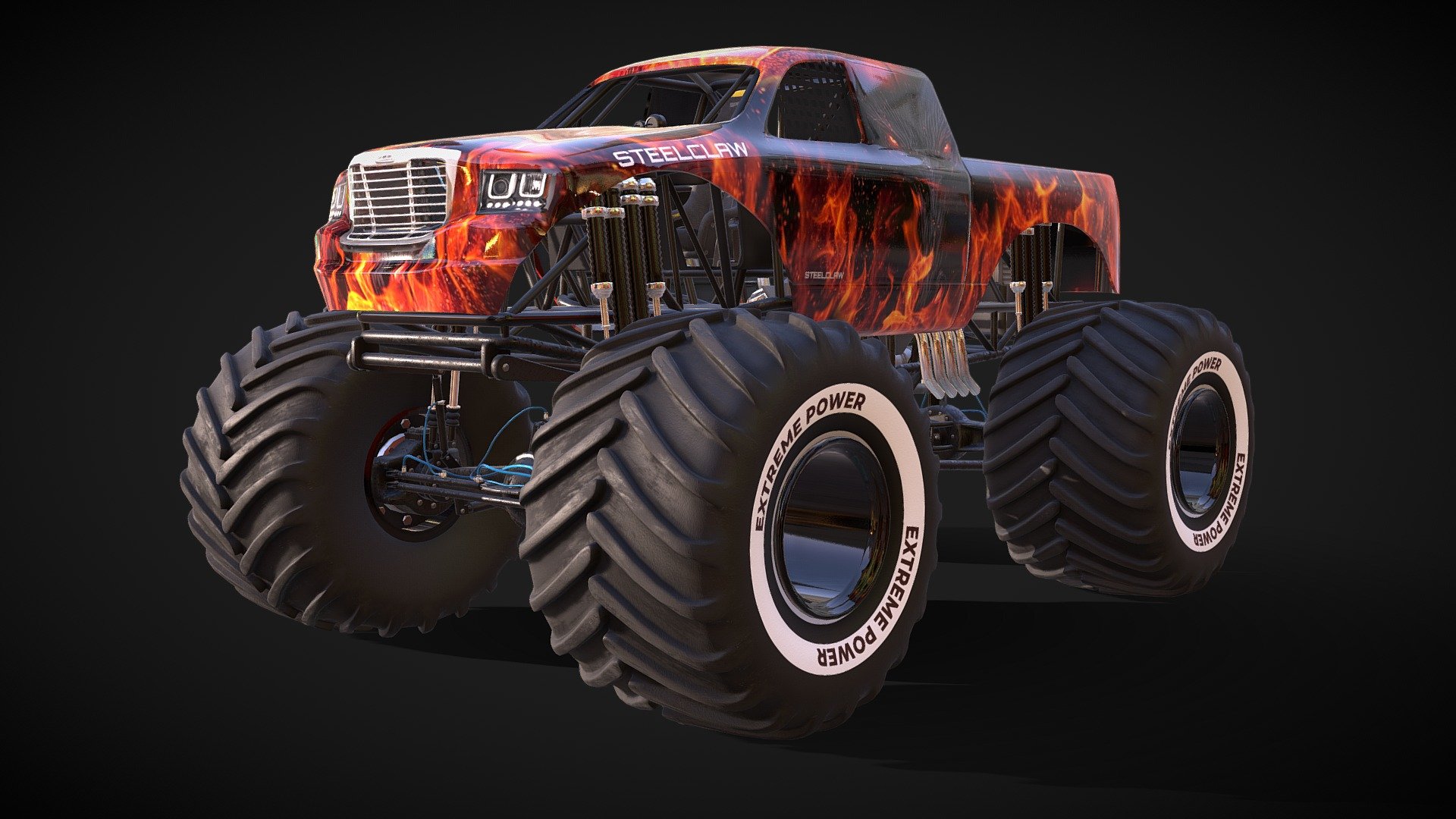 This is Unreal Engine Asset

Buy on Marketplace Page: https://www.unrealengine.com/marketplace/en-US/product/drivable-mtruck-steelclaw

Monster truck with monster truck driving style. High quality 3D Models and Skins are available. 


Technical Details



HIGH POWERED ( HIGH TORQUE )

DETAILED HIGH QUALITY ENGINE MESH READY

ANIMATED ENGINE PROPELLERS

SOFT SUSPENSIONS

SMOOTH CAMERA TRANSITIONS ( LEFT - RIGHT - BACK &amp; CORNERS )

AUTO CENTERING CAMERAS - FRONT AND BACK

5 BODY SKINS

BODY CAGE ( PIPES ) CHANGABLE COLORS

INTERIOR READY

PHYSICS BASED ANTENNA

COCKPIT CAMERA READY

PROTOTYPE MAP ( BASIC )

PROTOTYPE RAMP 3D MESHES FOR DEMO MAP

ENGINE SOUND READY





BONUS ANIMATED TEXT MATERIAL



Number of Blueprints: 2
Number of Meshes: 11 ( 3 RAMP MESH FOR MAP )
LOD: No, Because optimized model
Input: Keyboard, Mouse. ( Download Inputs )
Network Replicated: Not now!
Supported Development Platforms: Windows &amp; Mac - STEELCLAW DRIVABLE MONSTER TRUCK ASSET - 3D model by Plexus Game Assets (@akifakdemir) 3d model