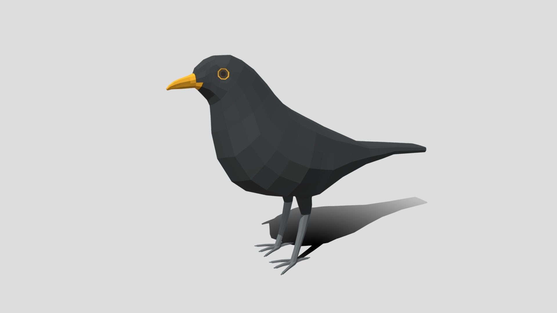 This is a low poly 3D model of a Blackbird. The low poly bird was modeled and prepared for low-poly style renderings, background, general CG visualization presented as a mesh with quads only.

Verts : 742 Faces: 740

The 3D model have simple materials with diffuse colors.

No ring, maps and no UVW mapping is available.

The original file was created in blender. You will receive a 3DS, OBJ, FBX, blend, DAE, Stl.

All preview images were rendered with Blender Cycles. Product is ready to render out-of-the-box. Please note that the lights, cameras, and background is only included in the .blend file. The model is clean and alone in the other provided files, centred at origin and has real-world scale 3d model