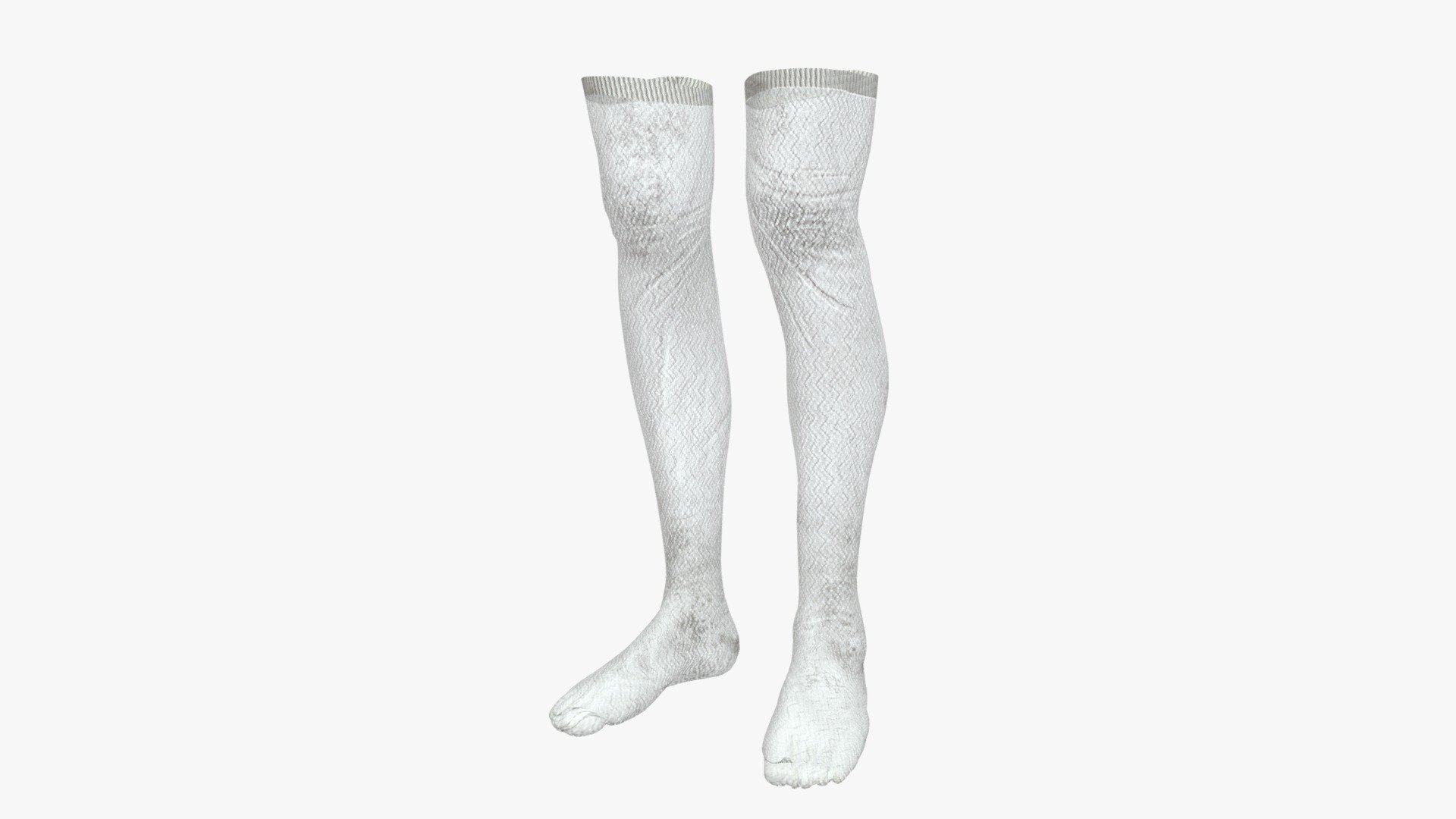 Check out my website for more products and better deals! &amp;gt;&amp;gt; SM5 by Heledahn &amp;lt;&amp;lt;

This is a digital 3d model of a pair of Long White Cotton Socks or stockings, made with a beautiful zigzag lacework. The socks are weathered and dirty from the road and the field, and they are knitted around the thighs to stay in place. (Not historically accurate, probably). These socks look beautiful in convination with the Medieval Peasant Leather Shoes I have in store.

This model can be used for any Medieval/Fantasy themed render project, used either as a background prop, or as a closeup prop due to its high detail and visual quality.

This product will achieve realistic results in your rendering projects and animations, being greatly suited for close-ups due to their high quality topology and PBR shading 3d model