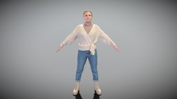 Woman in sweater and jeans in A-pose 386 style, archviz, people, fashion, photorealistic, bodyscan, jeans, woman, sale, sweater, realism, womancharacter, a-pose, readyforanimation, photoscan, realitycapture, photogrammetry, lowpoly, scan, highpoly, ready-to-rig, scanpeople, deep3dstudio, realityscan, scanphotogrammetry