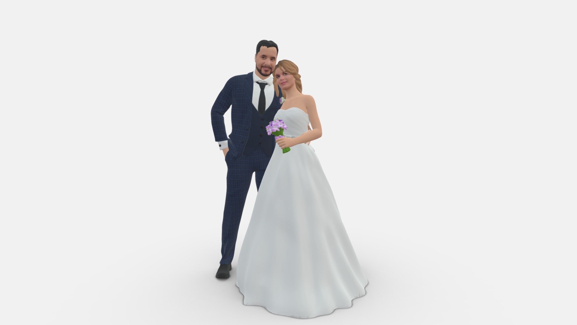 We provide unique 3d scanned models with realistic proportions for closeup and medium-distance views in artworks, paintings and classes. As well as architectural visualization projects.

Main features:




high-end realistic 3d scanned model;

realistic proportions;

highest quality;

low price;

saves you time for more time in landscaping and interiors visualization.

FEATURES 




3d scanned model 

Extremely clean

Edge Loops based

smoothable

symmetrical

professional quality UV map

high level of detail

high resolution textures

real-world scale

system unit: cm

TEXTURES 




Textural Resolution: 4096 x 4096

Color Map

The model is suitable for stereolithography 3d printing 

The model is also ready for fullcolour 3d printing - wedding blonde woman man in blue 001062 - Buy Royalty Free 3D model by 3DFarm 3d model