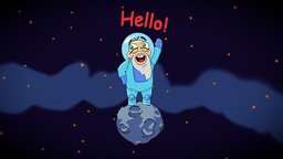 KosmoDed (space granddad) comics, asteroid, hello, blender-3d, cartoon, space, kosmoded, spacegranddad