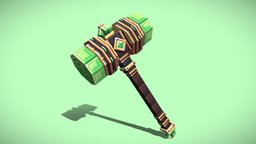 Crystal hammer hammer, blockbench, weapon, minecraft, lowpoly, fantasy, pixelart