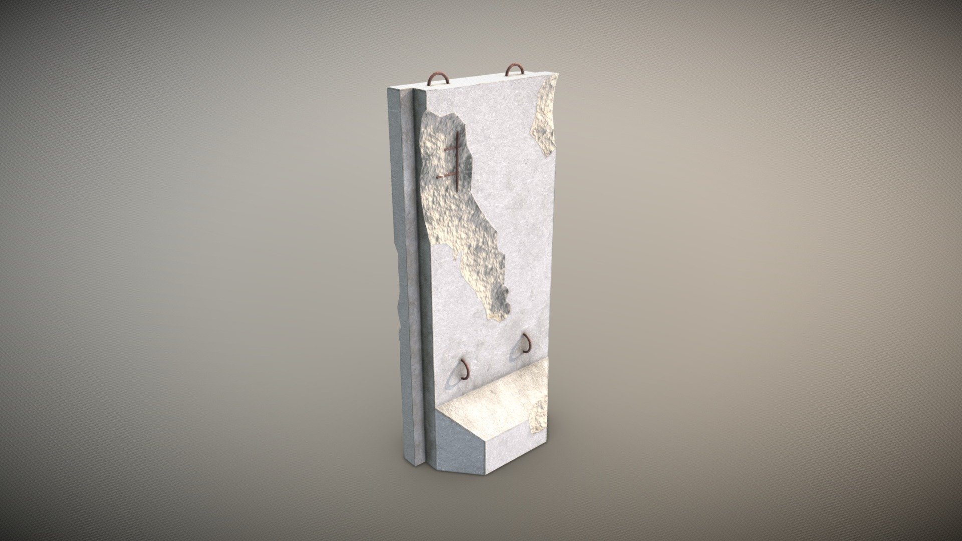 This broken concrete wall is used to mark the bounds of the shootable area in our VR shooting range 3d model