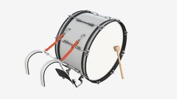 Marching Bass Drum with Carrier 26x12 drum, music, instrument, white, sound, acoustic, equipment, bass, orchestra, metal, percussion, marching, parade, 3d, pbr, street, 26x12