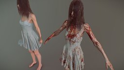 crazy ex GF game mesh blood, anatomy, bloody, creepy, woman, girl, spooky, horror, gameready