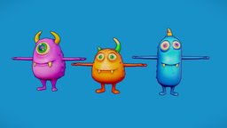 Monsters cartoon kit, cute, monsters, drawing, realtime, colors, smile, toonshader, personality, cartooncharacter, videogameasset, character, cartoon, 3d