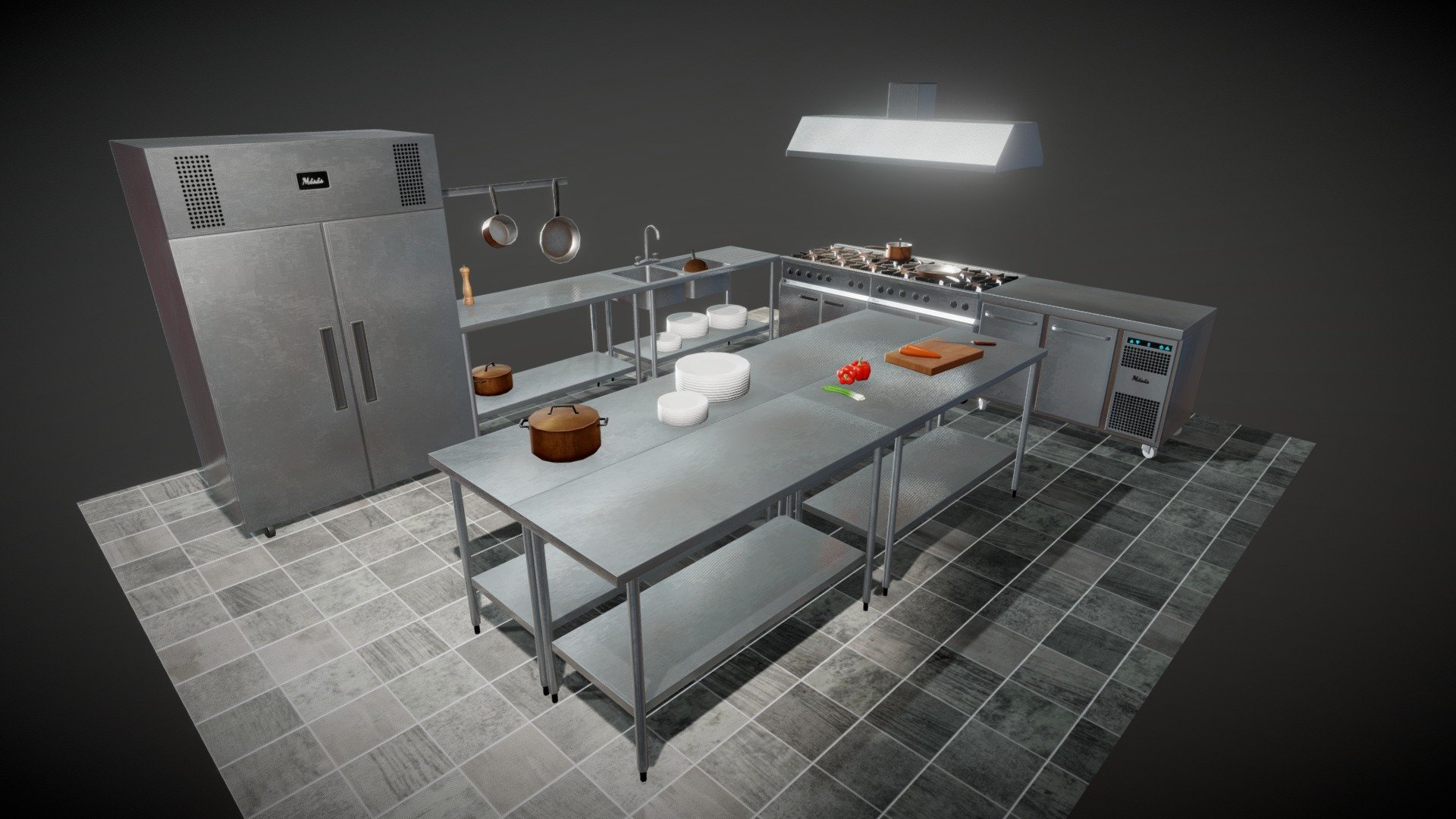 Game assets made for a third person shooter project.

Made with Blender and Substance Painter - Restaurant Kitchen - 3D model by Erik_Br 3d model