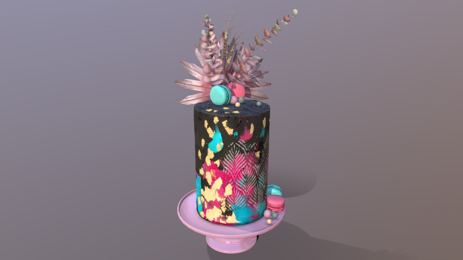 3D scan of a Luxury Buttercream Cake on the mosser stand which is made by CAKESBURG Online Premium Cake Shop in UK. 

This 3D cake can be personalised with any text and colour you want. Please contact us.

You can also order real cake from this link: https://cakesburg.co.uk/products/luxury-buttercream-cake-06?_pos=1&amp;_sid=27f107744&amp;_ss=r

Cake Textures - 4096*4096px PBR photoscan-based materials (Base Color, Normal, Roughness, Specular, AO)

Macarone textures - 4096*4096px PBR photoscan-based materials (Base Color, Normal, Roughness, Specular, AO)

Palm, Eucalyptus and Wheat Textures - 4096*4096px PBR photoscan-based materials (Base Color, Normal, Roughness, Specular, AO) - Luxury Turquoise Buttercream Cake - Buy Royalty Free 3D model by Cakesburg Premium 3D Cake Shop (@Viscom_Cakesburg) 3d model