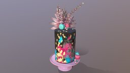 Luxury Turquoise Buttercream Cake cake, palm, party, chocolate, birthday, realistic, scanned, bakery, wheat, eucalyptus, photogrammetry, leaves, macarone, cakesburg, buttercream