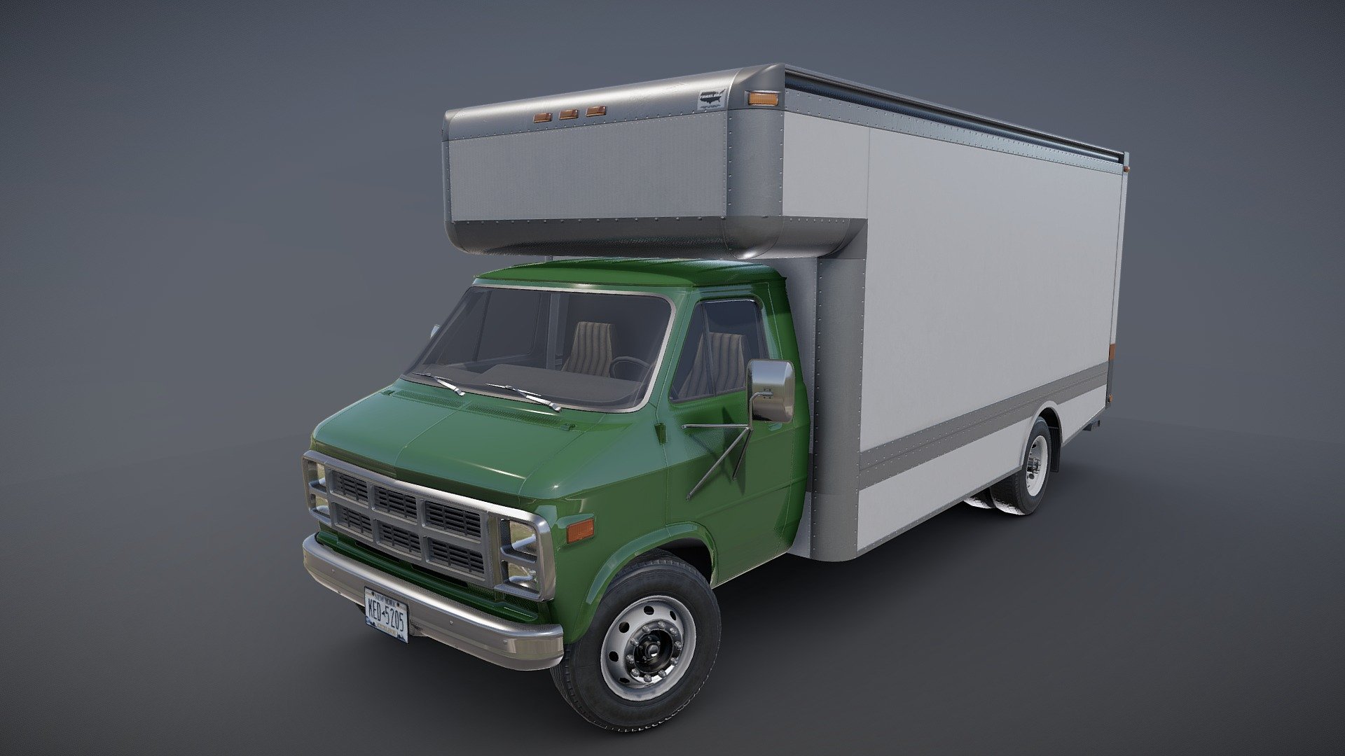Moving box van game ready model.

Full textured model with clean topology.

High accuracy exterior model

Different tires for rear and front wheels.

Full model - 46518 tris 27387 verts

Lowpoly interior - 1739 tris 1041 verts

Wheels - 13350 tris 7762 verts

High detailed rims and tires, with PBR maps(Base_Color/Metallic/Normal/Roughness.png2048x2048 )

Original scale. Lenght 7,2 m, width 2,6 m, height 2,9 m.

Model ready for real-time apps, games, virtual reality and augmented reality.

Asset looks accuracy and realistic and become a good part of your project 3d model