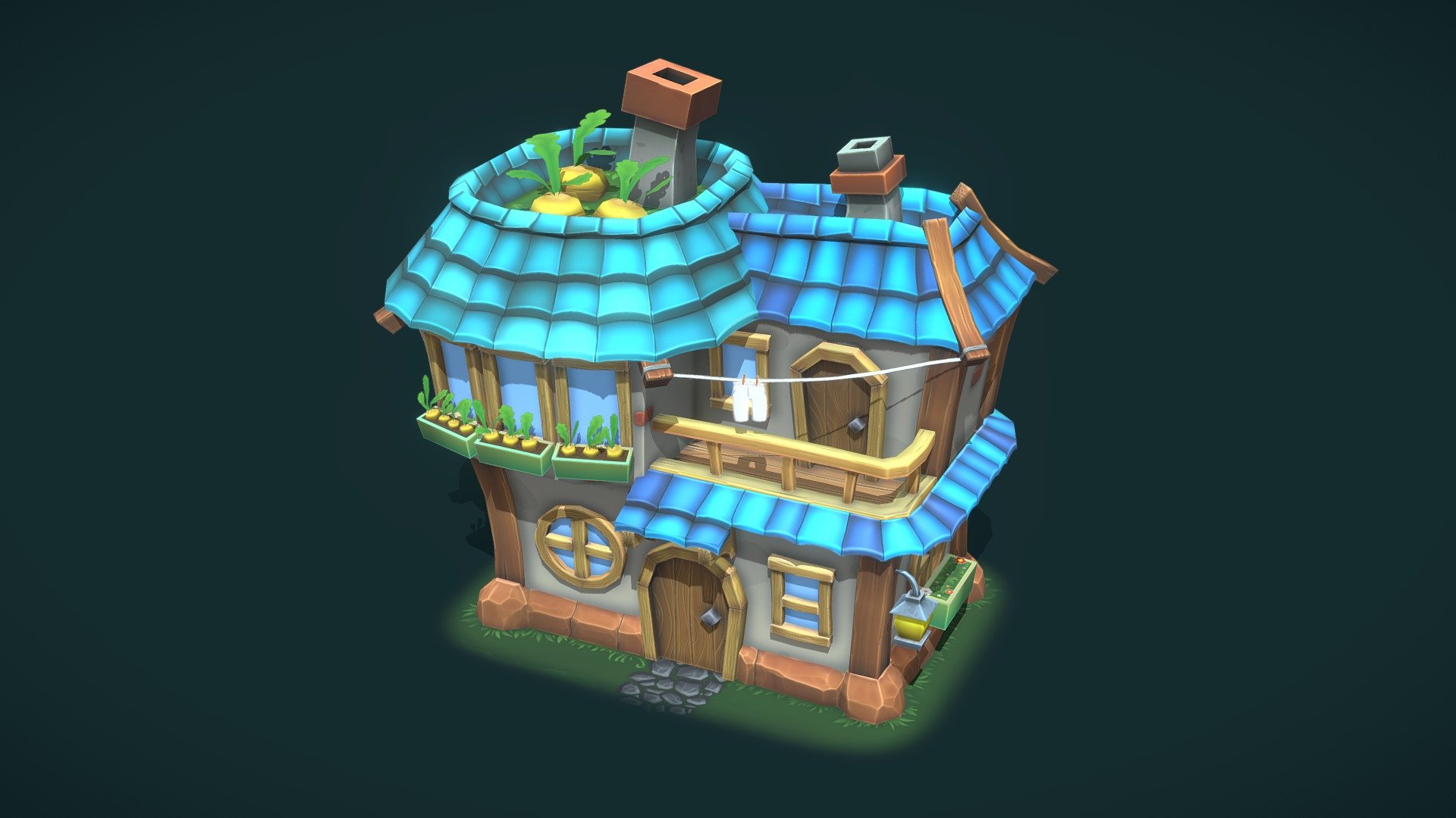 Rabbit house made for entrance test. Some parts was baked from high poly, some was full handpainted 3d model