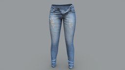 Female Unbuttoned Ripped Effect Denim Pants , fashion, effect, girls, clothes, pants, ultra, jeans, slim, realistic, real, fit, casual, womens, torn, ripped, wear, denim, pbr, low, poly, female, unbranded