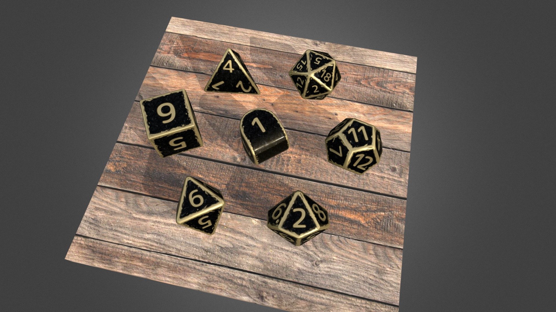 A set of different PBR RPG dice 3d model
