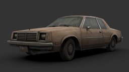 80 Coupe retro, grungy, 1980s, coupe, pbr, lowpoly, gameasset, car, gameready, noai